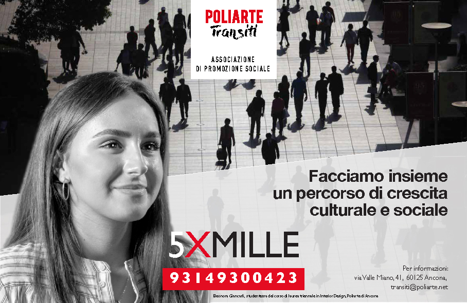 La studentessa di Poliarte Eleonora Giancarli testimonial della campagna del 5 x 1000 di Poliarte Transiti 